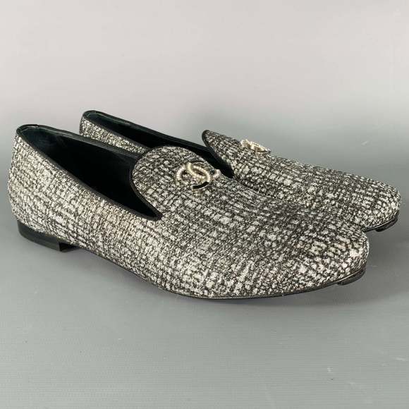 CHANEL CC Silver Black Glitter Loafer Flats - Picture 1 of 10